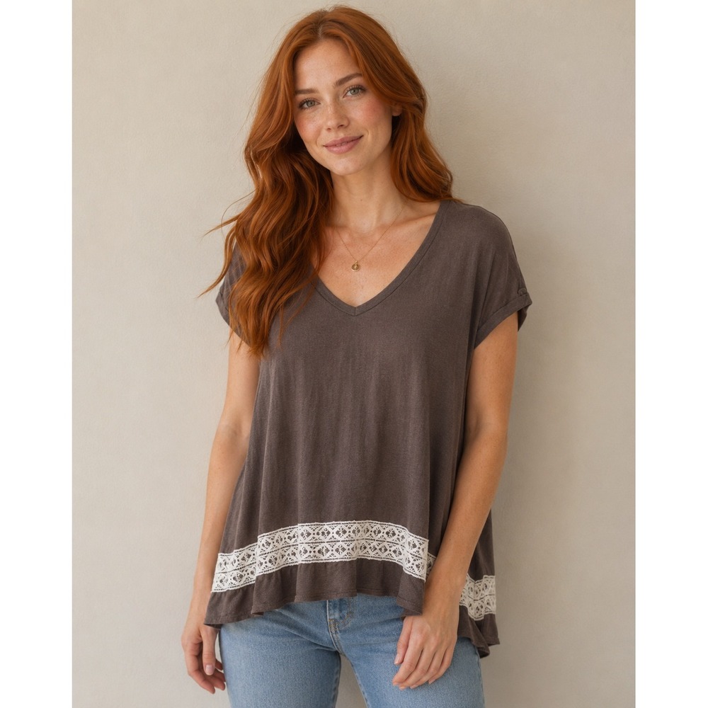 Boho Lace Trim Top Womens Flowy Tunic Casual Oversized Blouse